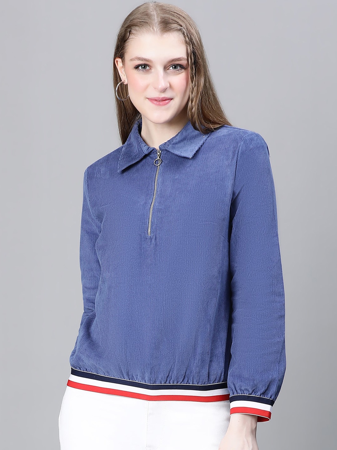 

Oxolloxo Ribbed Lightweight Tailored Cotton Jacket, Blue