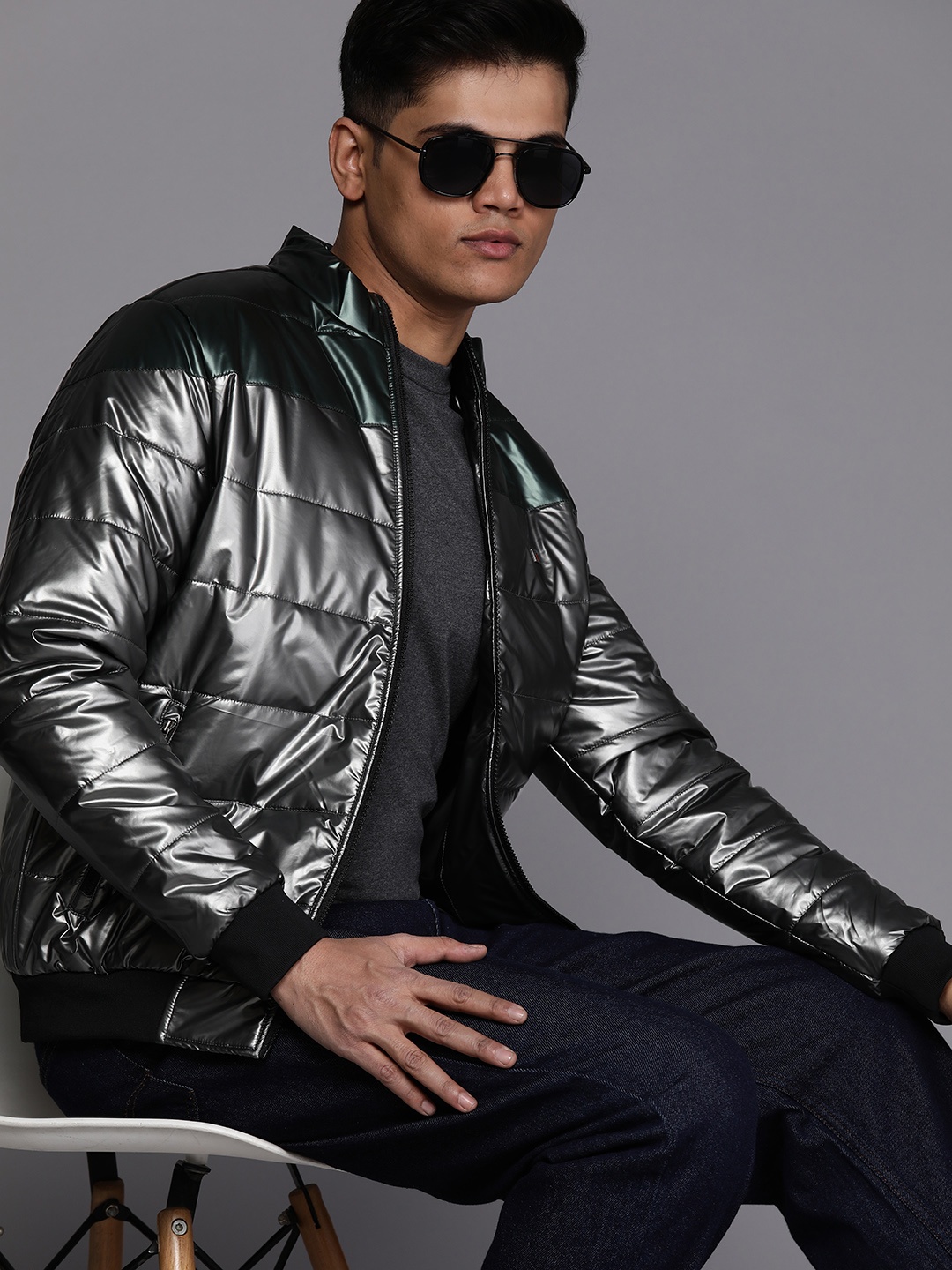 

Louis Philippe Sport Men Colourblocked Puffer Jacket, Silver