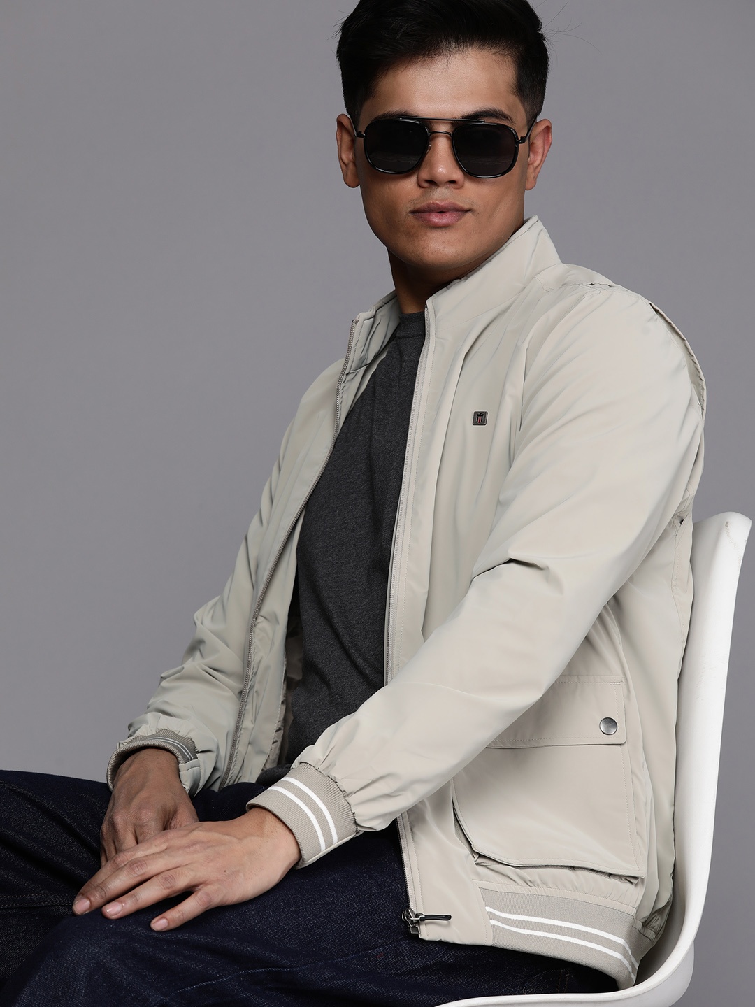 

Louis Philippe Sport Pocket Detail Bomber Jacket, Grey