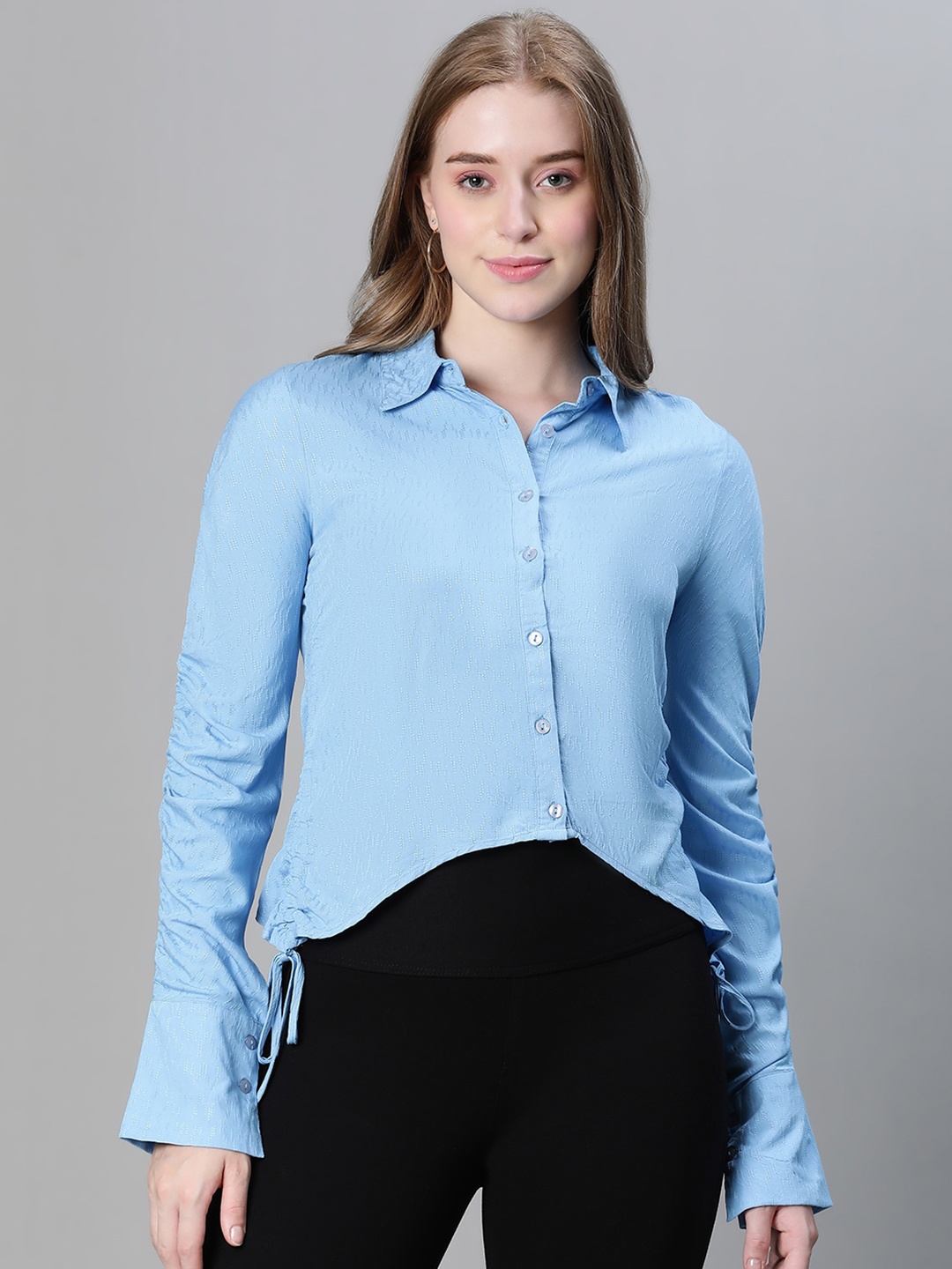 

Oxolloxo Classic Soild High-Low Casual Shirt, Blue