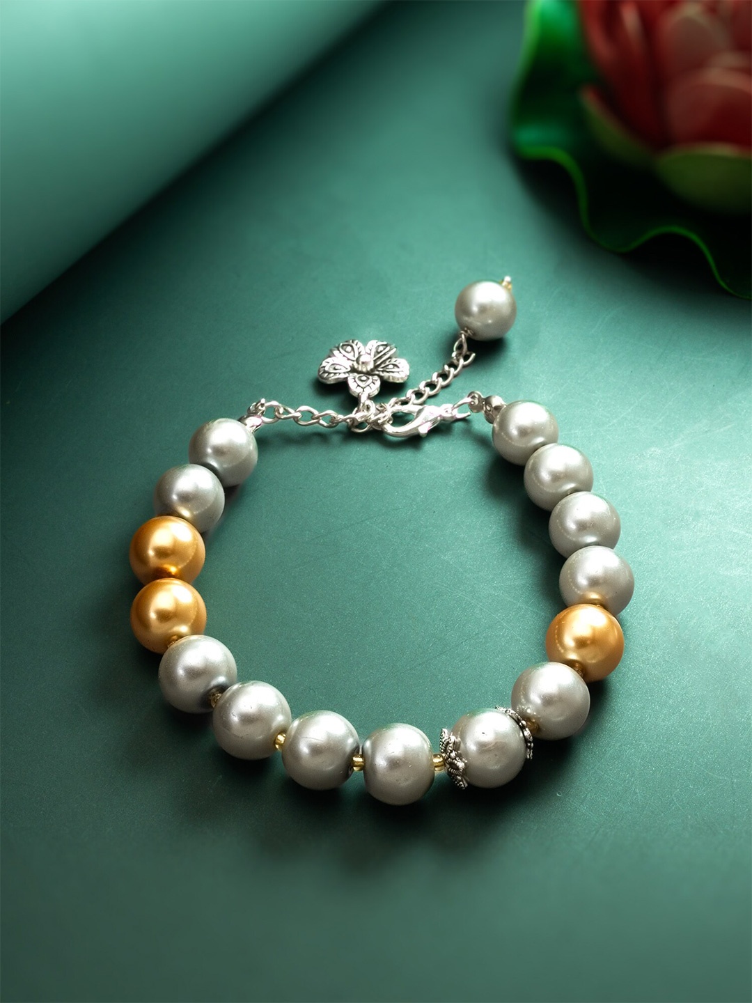 

aadita Silver Pearls Wraparound Bracelet