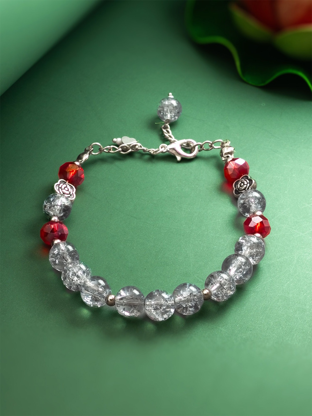 

aadita Women Silver-Toned & Transparent Oxidised Wraparound Bracelet
