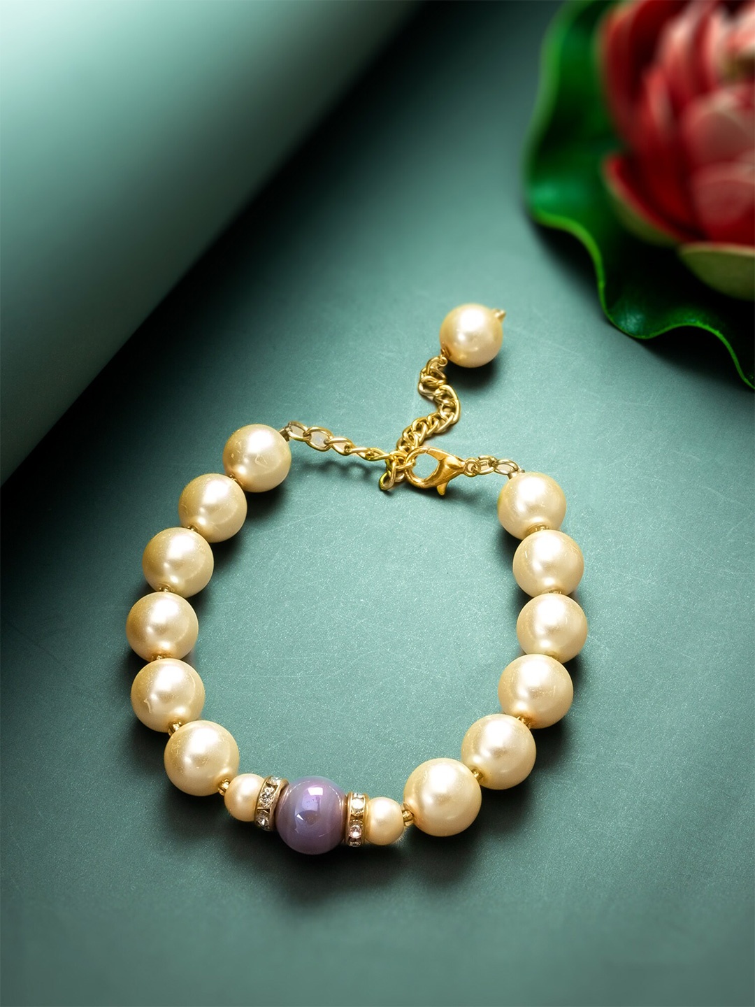 

aadita Women Gold-Toned & Cream-Coloured Beaded Wraparound Bracelet