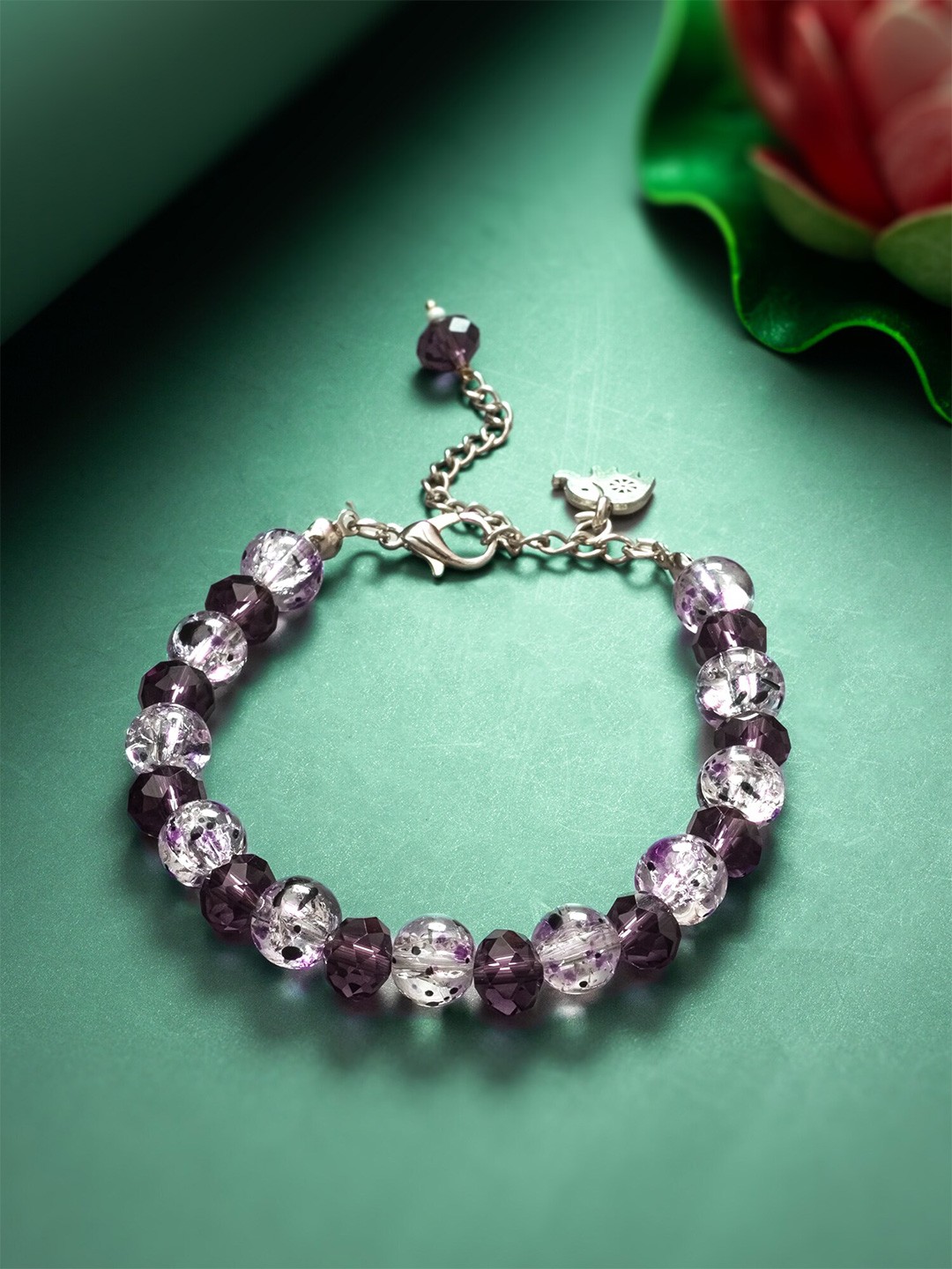 

aadita Women Silver-Toned & White Silver Beaded Wraparound Bracelet