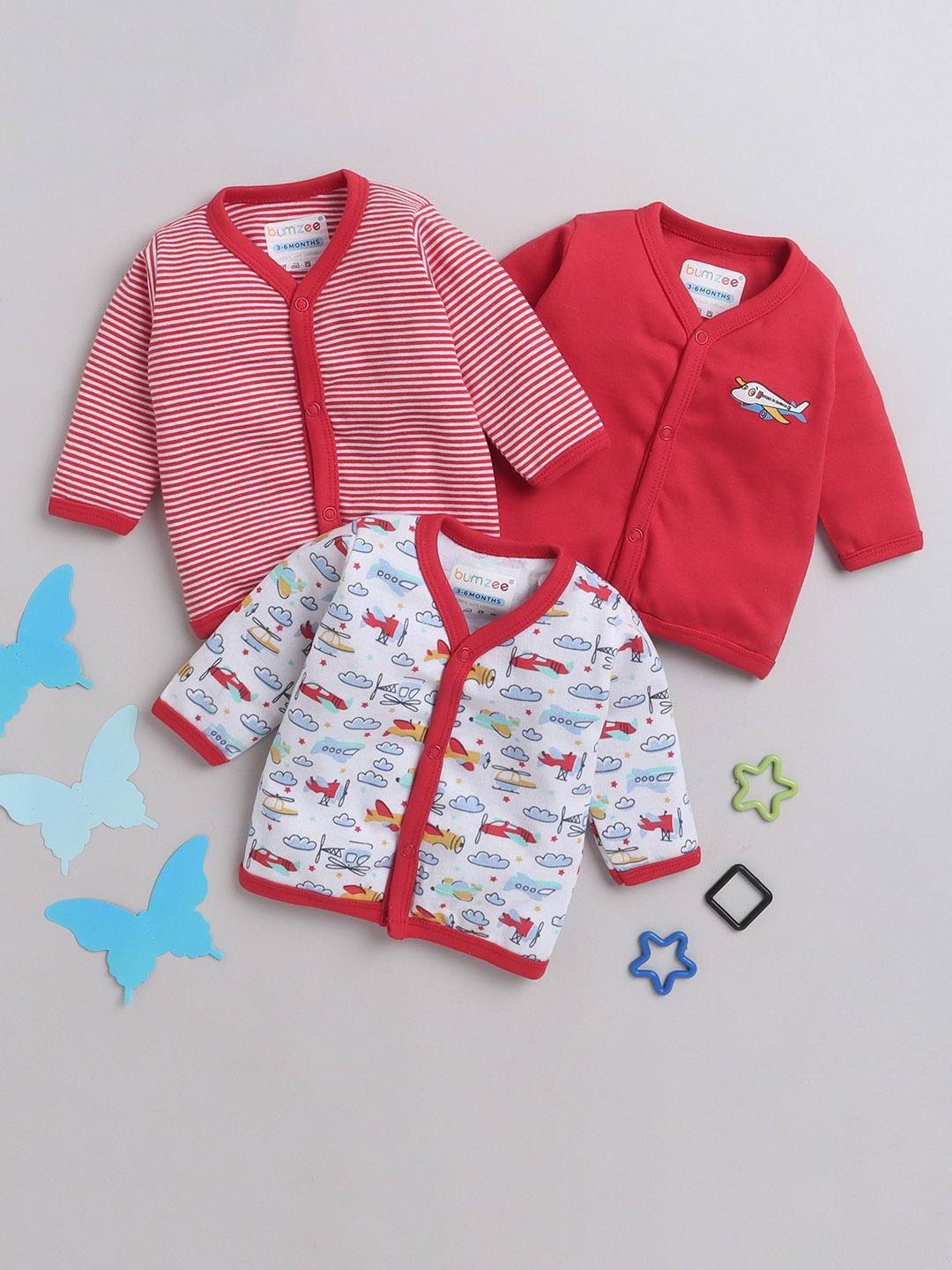 

BUMZEE Infants Boys Pack Of 3 Cotton Jablas, Red