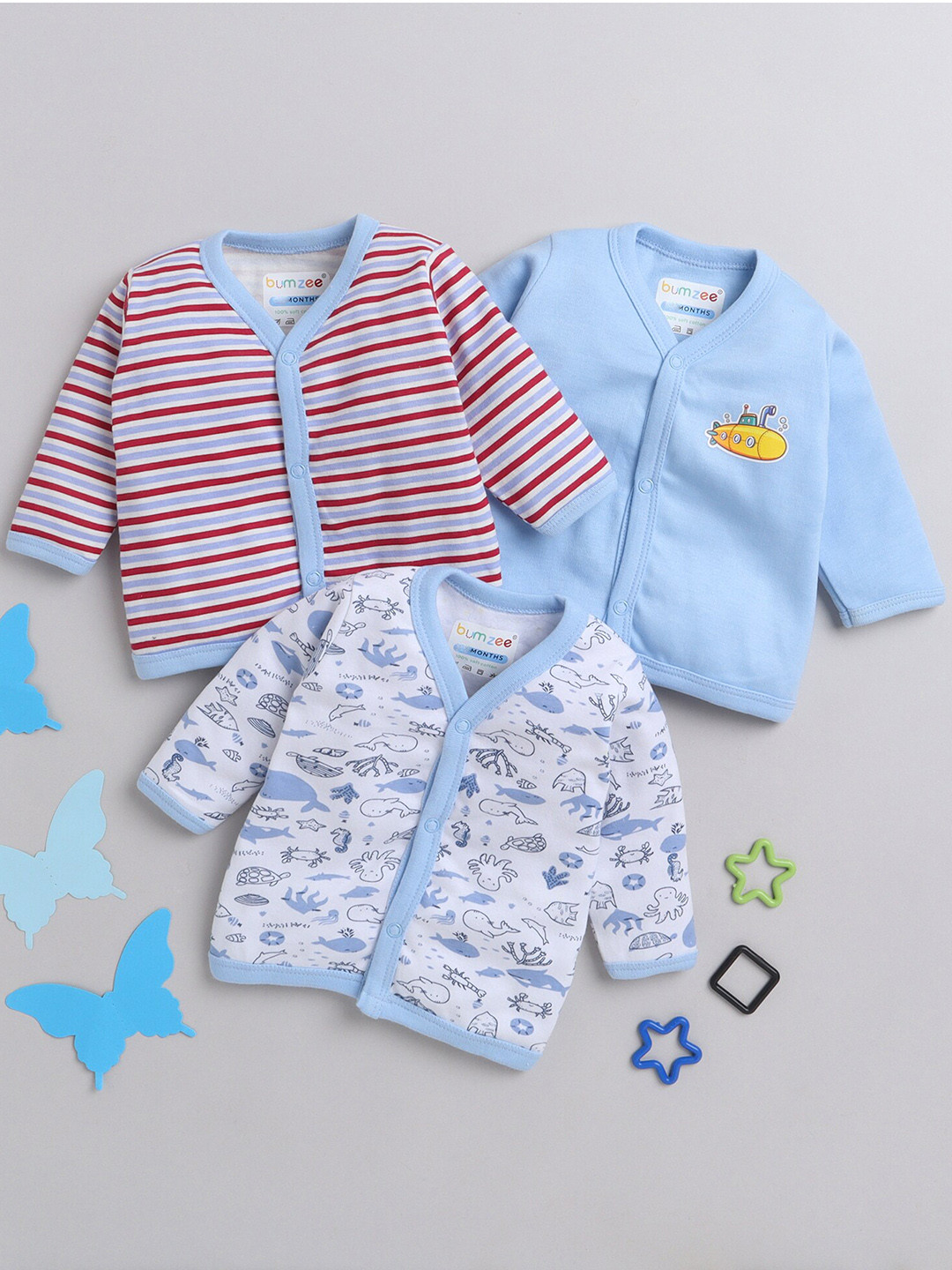 

BUMZEE Infants Boys Pack Of 3 Cotton Jablas, Blue