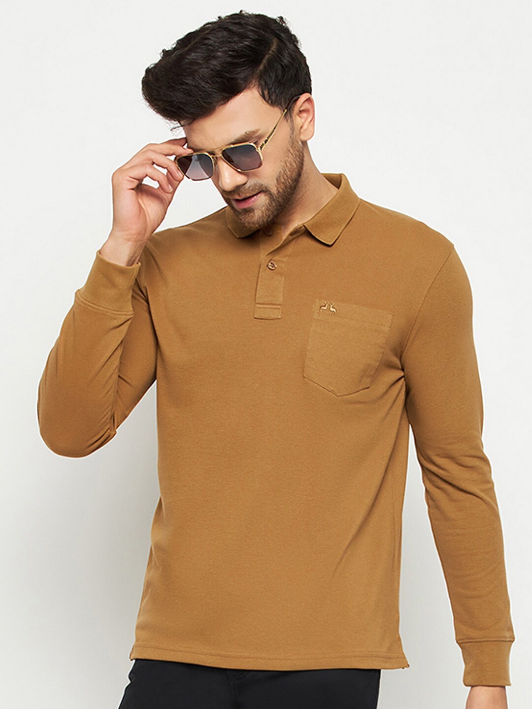 

98 Degree North Polo Collar Long Sleeve Pockets Cotton Regular T-shirt, Khaki