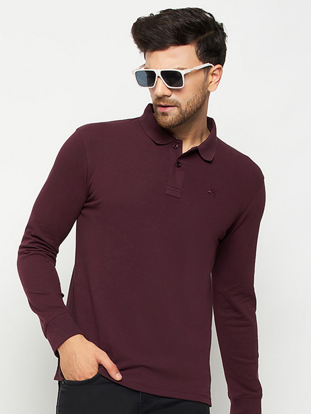 

98 Degree North Polo Collar Long Sleeve Cotton Regular T-shirt, Burgundy