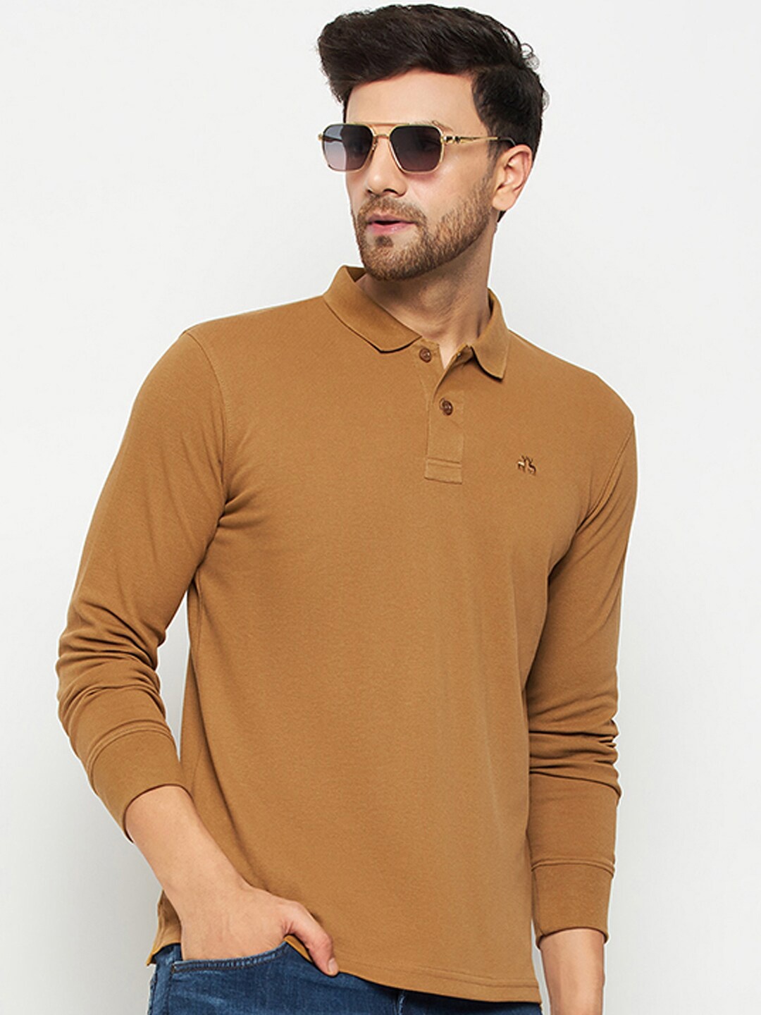

98 Degree North Polo Collar Long Sleeve Cotton Regular T-shirt, Khaki
