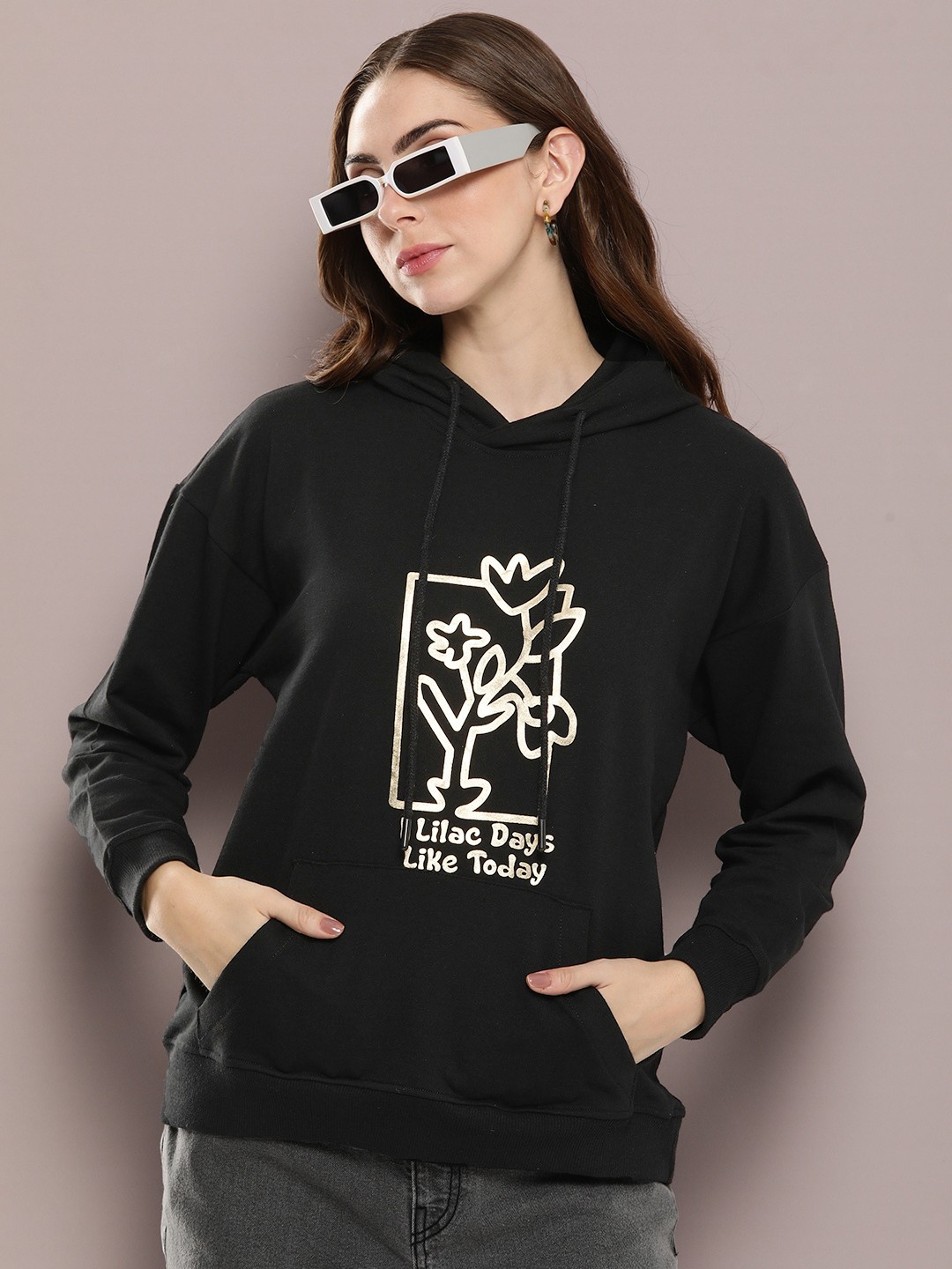 

Kook N Keech Women Graphic Printed Hooded Sweatshirt, Black