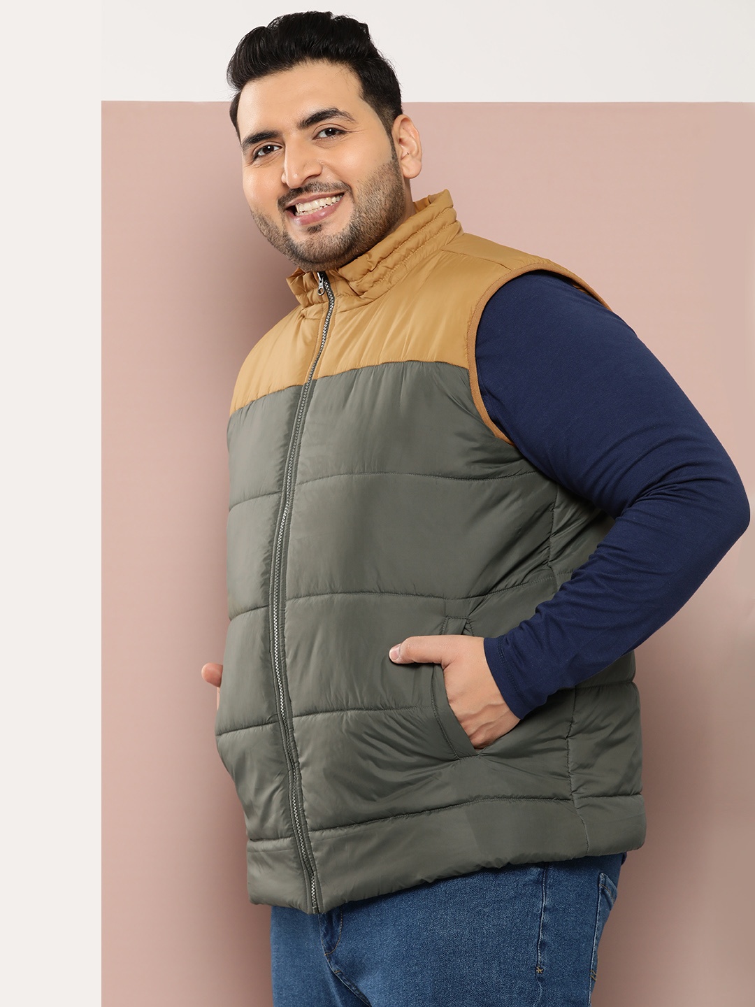 

Sztori Men Plus Size Colourblocked Outdoor Puffer Jacket, Olive