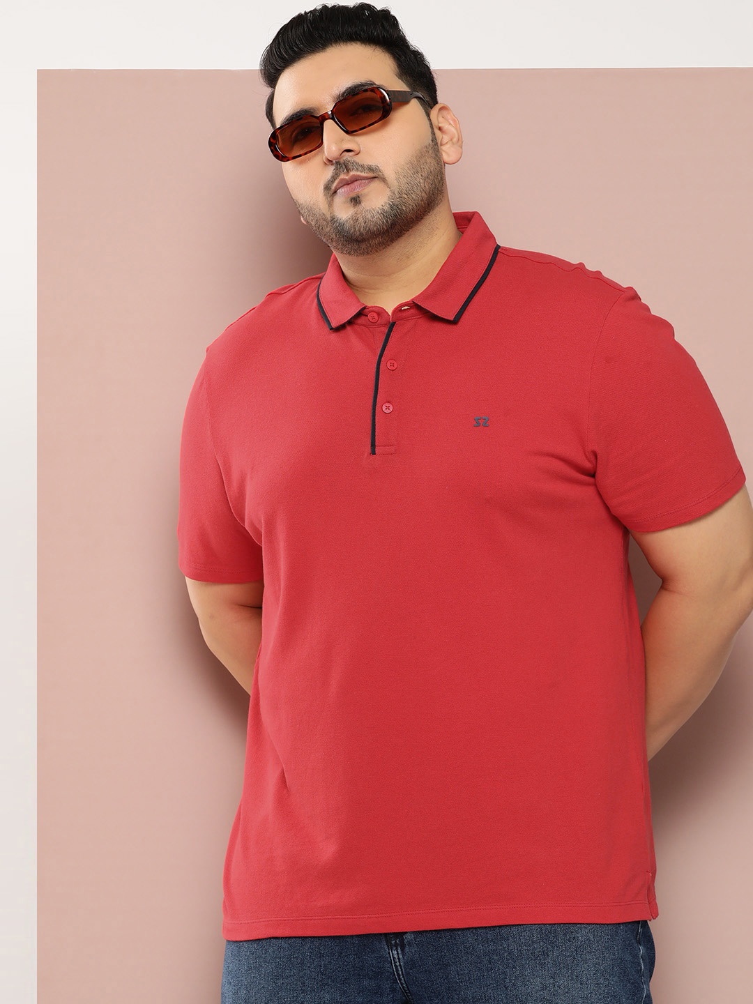 

Sztori Men Plus Size Polo Collar Pure Cotton T-shirt, Red