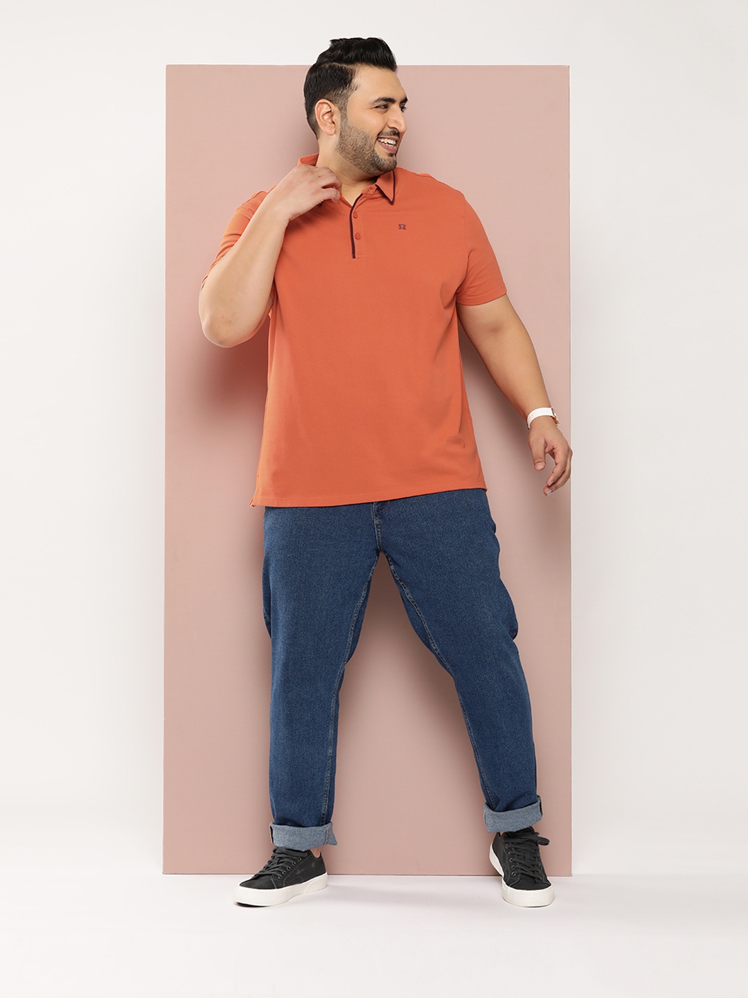 

Sztori Men Plus Size Polo Collar Pure Cotton T-shirt, Orange