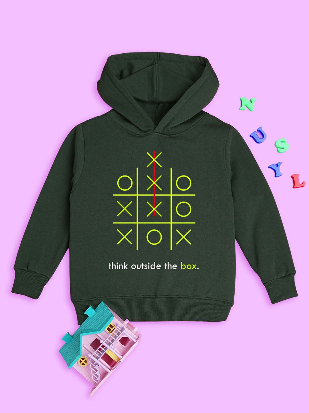 

NUSYL Kids Geometric Printed Hooded Fleece Pullover Sweatshirt, Green