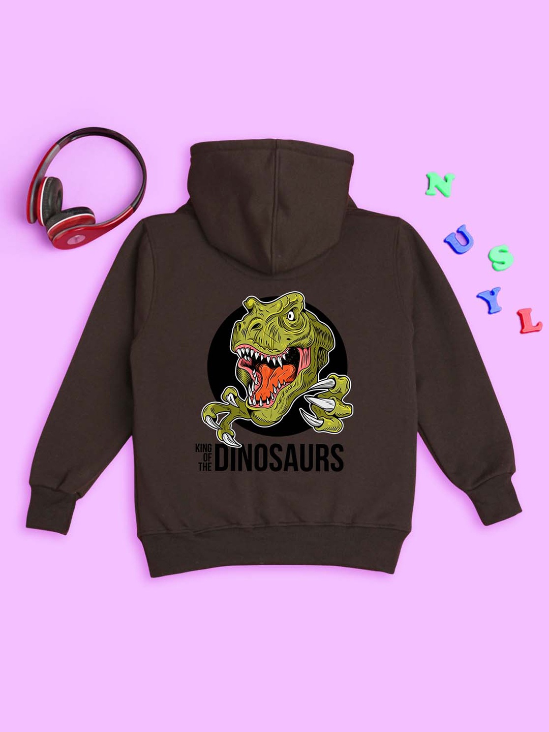 

NUSYL Kids Graphic Printed Hooded Fleece Pullover Sweatshirt, Brown