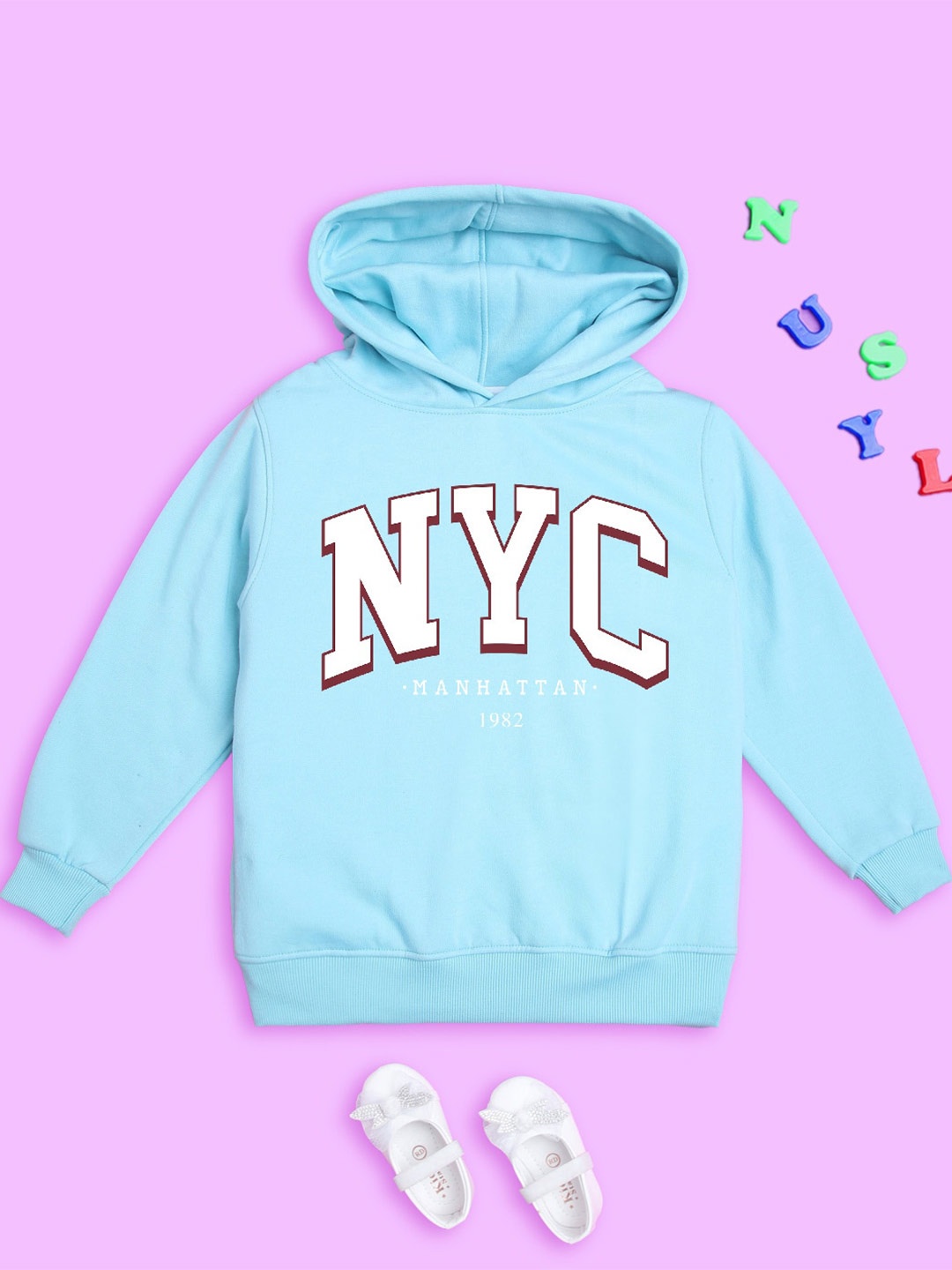 

NUSYL Kids Typography Printed Hooded Sweatshirt, Blue