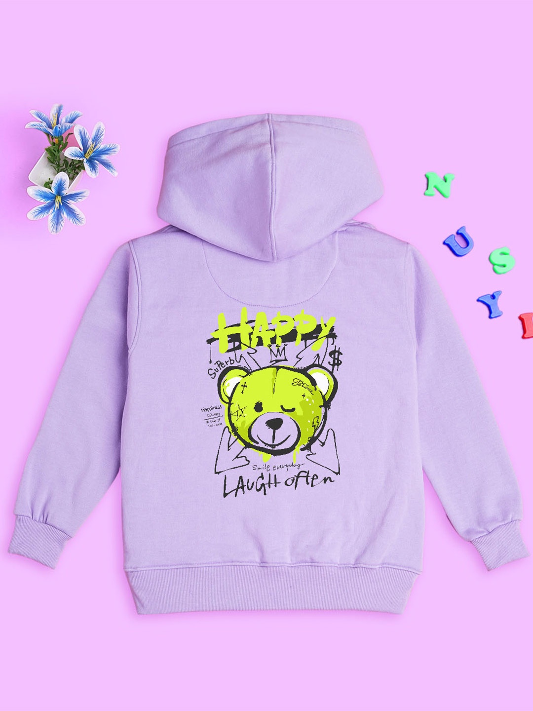 

NUSYL Kids Typography Printed Hooded Sweatshirt, Purple