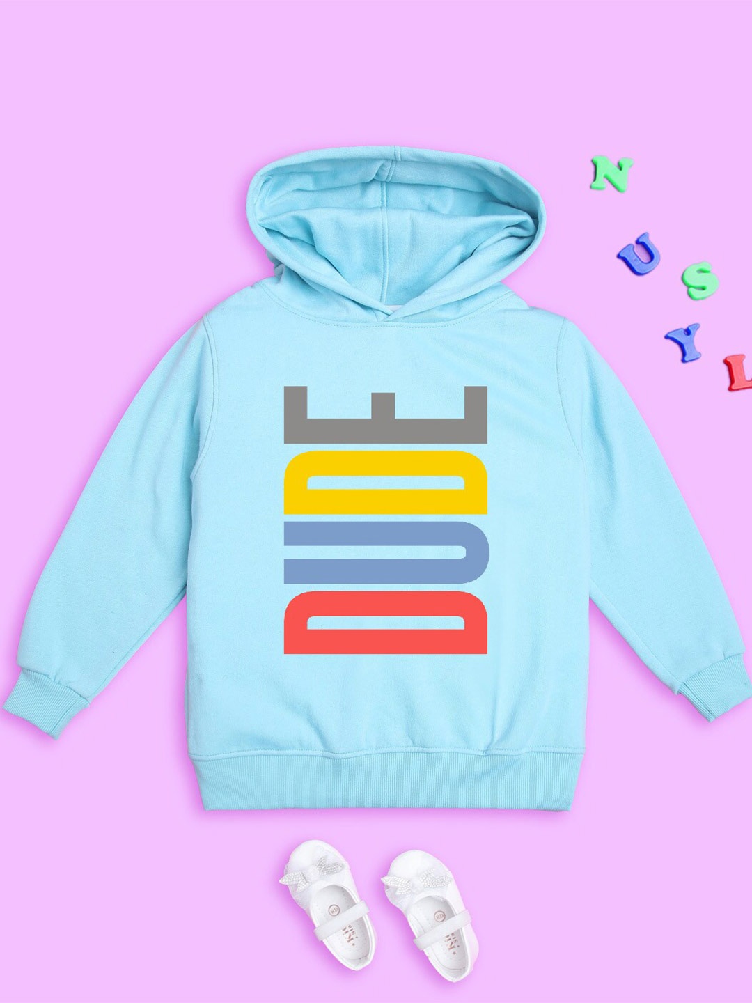 

NUSYL Kids Typography Printed Hooded Sweatshirt, Blue