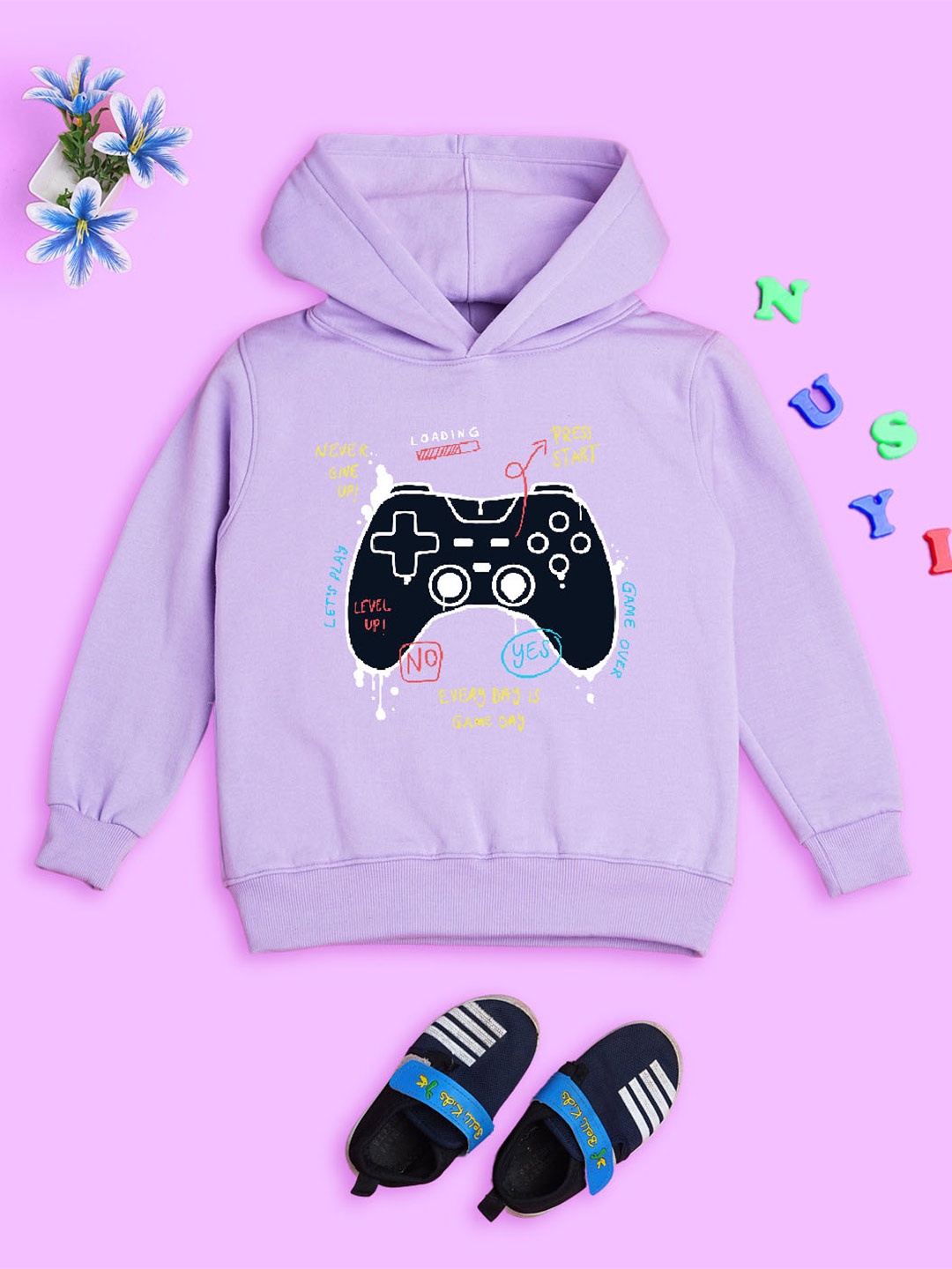 

NUSYL Kids Graphic Printed Hooded Sweatshirt, Purple