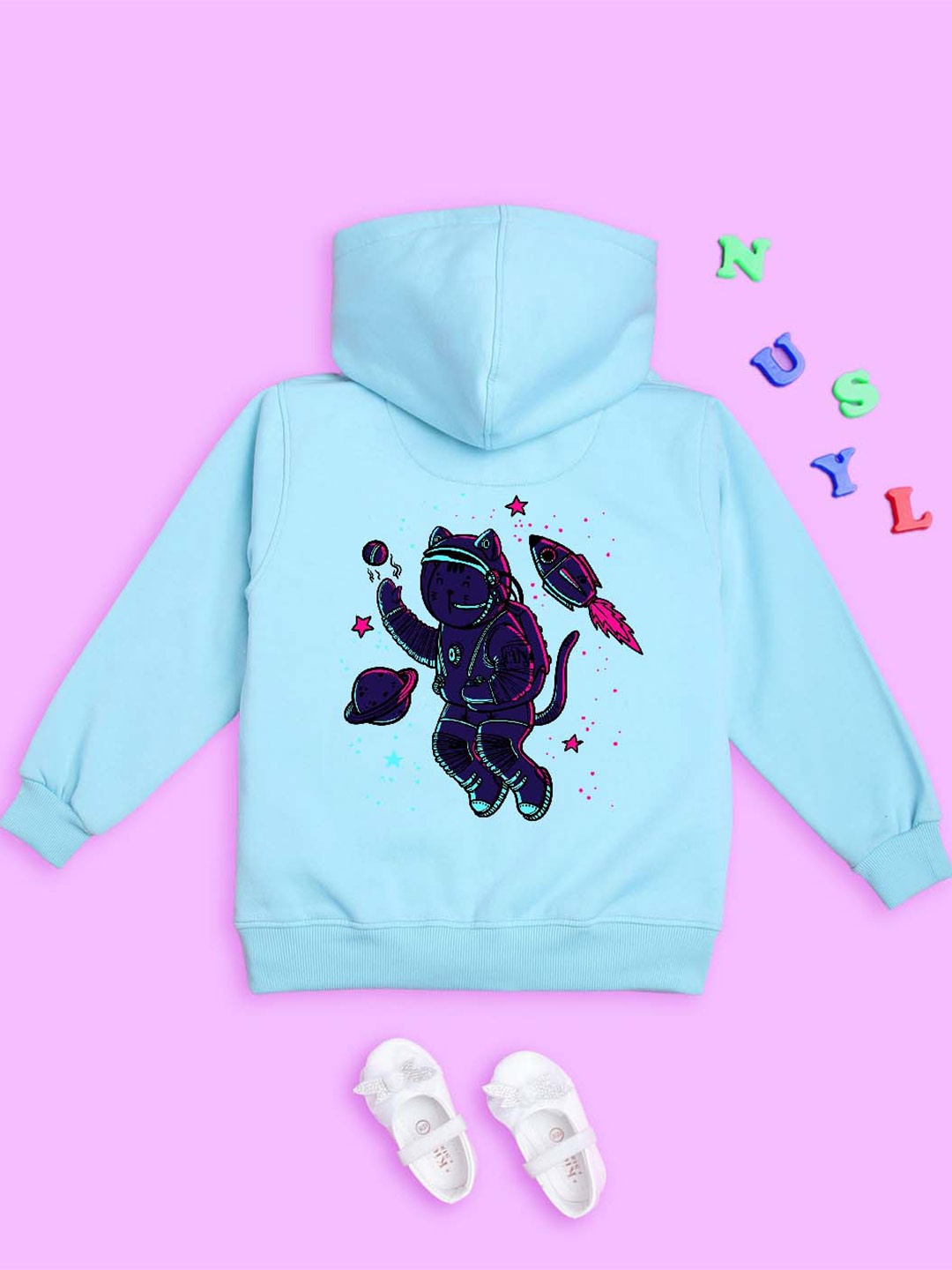 

NUSYL Kids Graphic Printed Hooded Fleece Pullover, Blue