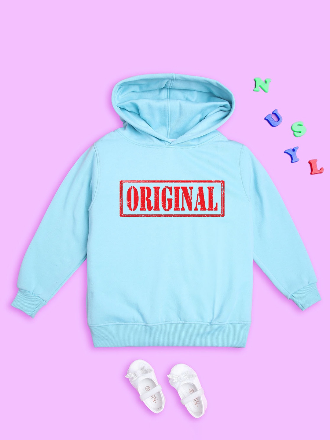 

NUSYL Kids Typography Printed Hooded Fleece Sweatshirt, Blue