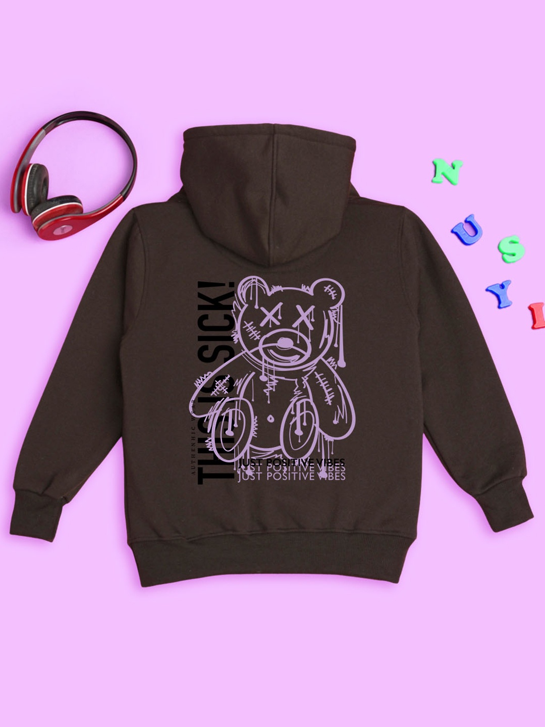 

NUSYL Kids Graphic Printed Hooded Fleece Sweatshirt, Brown