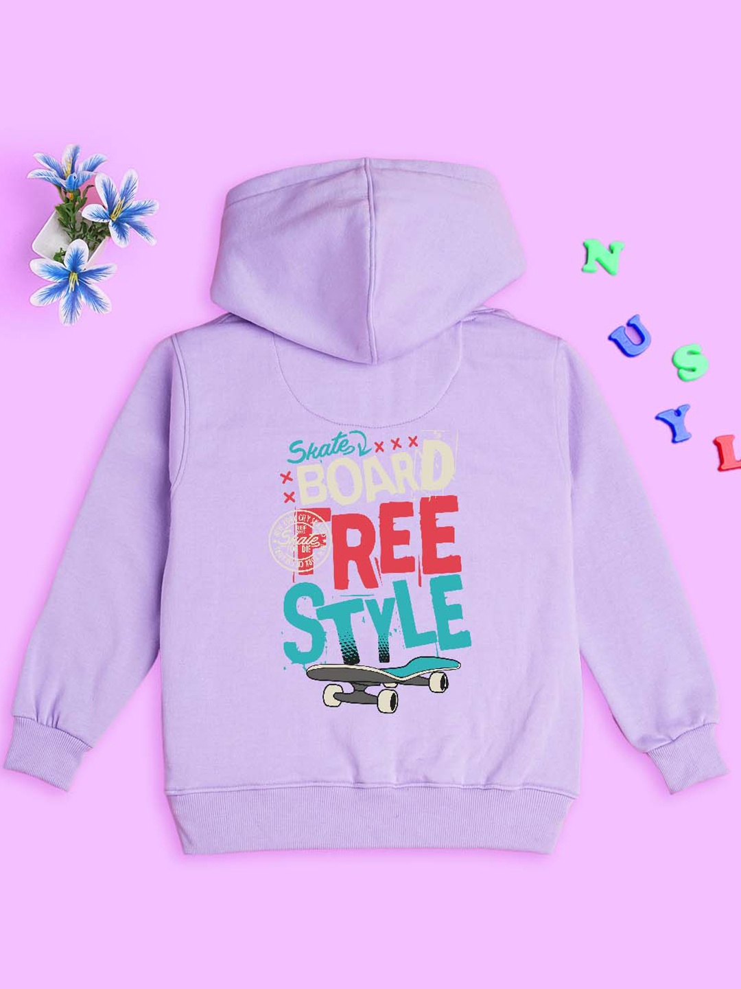 

NUSYL Kids Typography Printed Hooded Fleece Sweatshirt, Purple