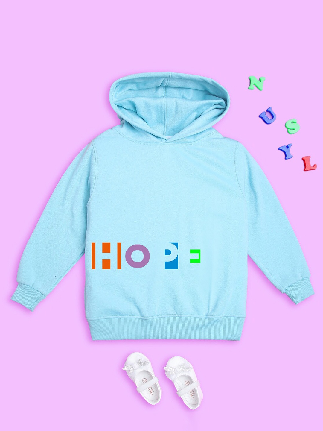 

NUSYL Kids Typography Printed Hooded Fleece Sweatshirt, Blue