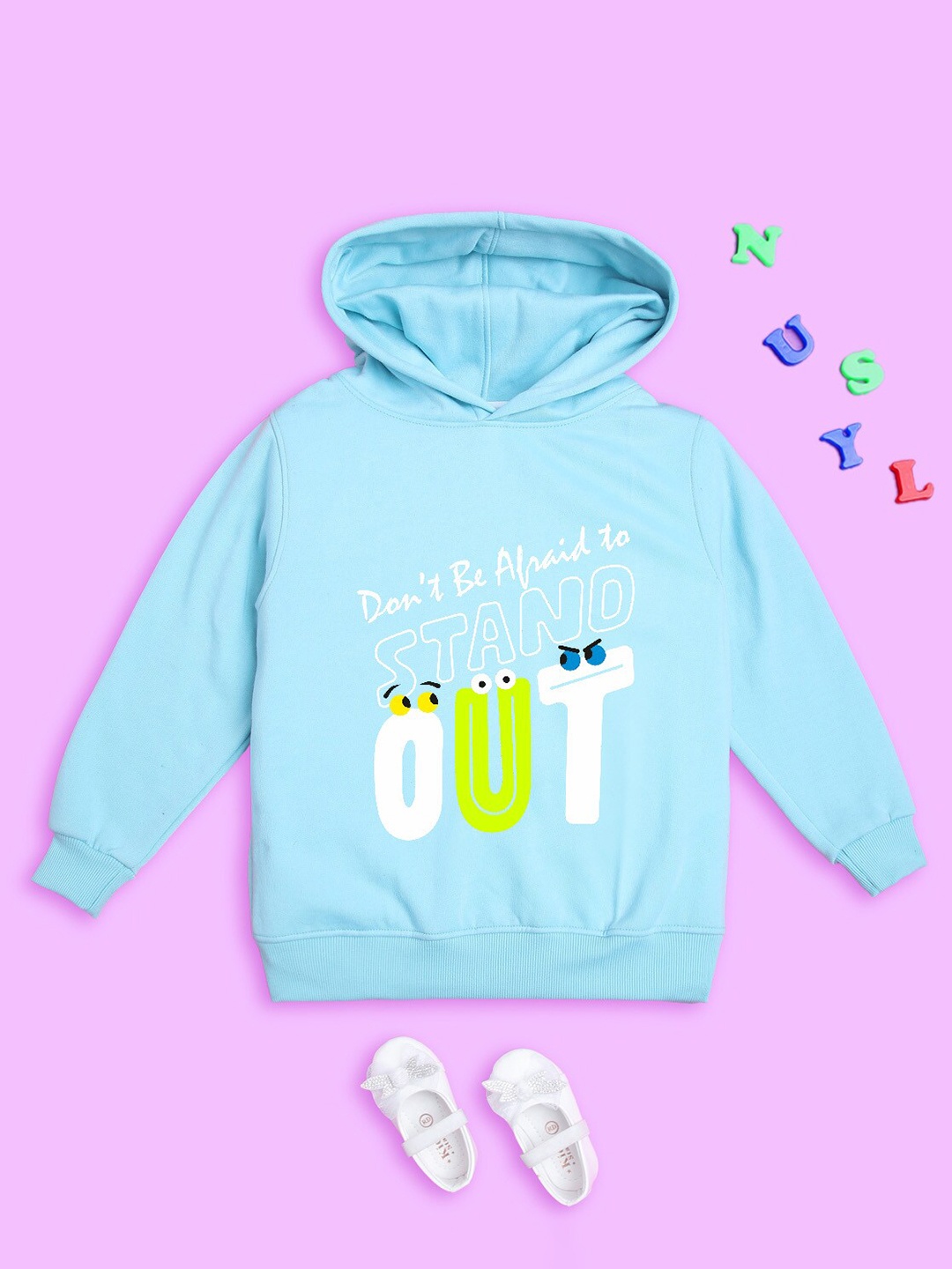 

NUSYL Kids Typography Printed Hooded Fleece Sweatshirt, Blue