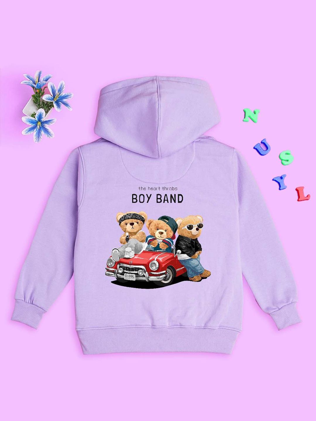 

NUSYL Kids Graphic Printed Hooded Fleece Sweatshirt, Purple