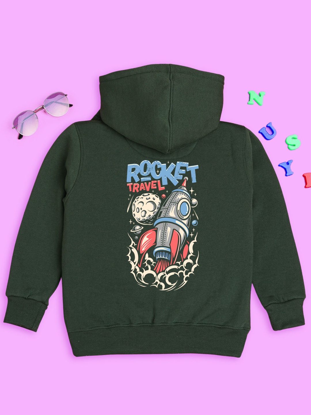 

NUSYL Kids Graphic Printed Hooded Fleece Sweatshirt, Green