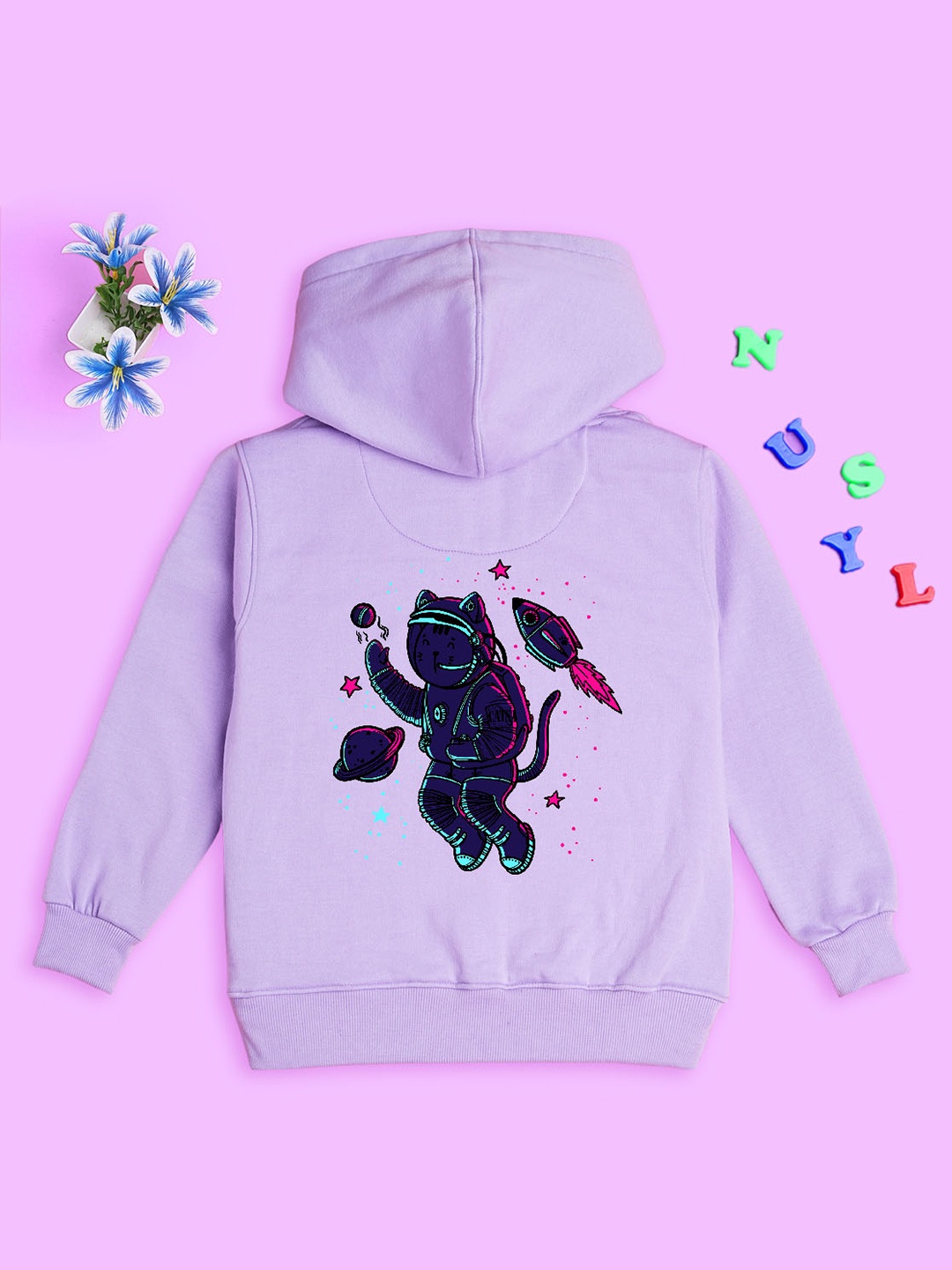

NUSYL Kids Graphic Printed Long Sleeves Hooded Pullover Sweatshirt, Purple
