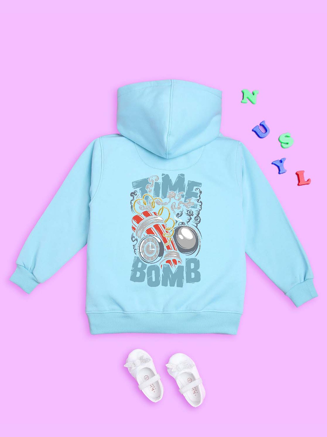 

NUSYL Kids Typography Printed Long Sleeves Hooded Pullover Sweatshirt, Blue