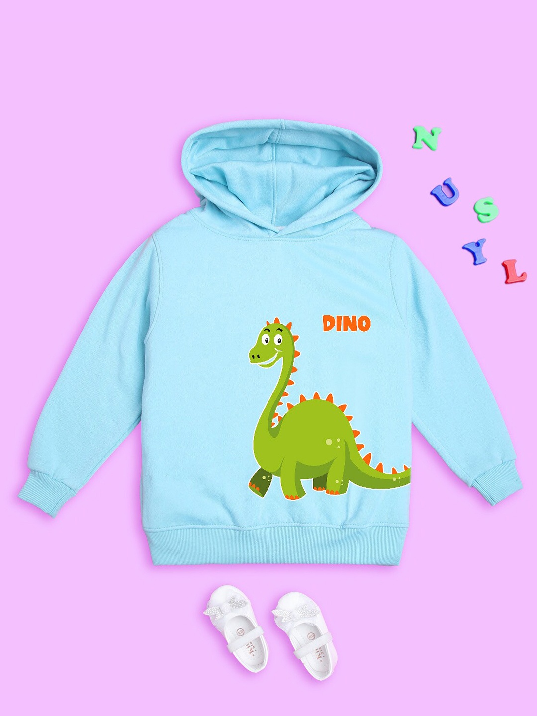 

NUSYL Kids Dinosaur Printed Long Sleeves Hooded Pullover Sweatshirt, Blue