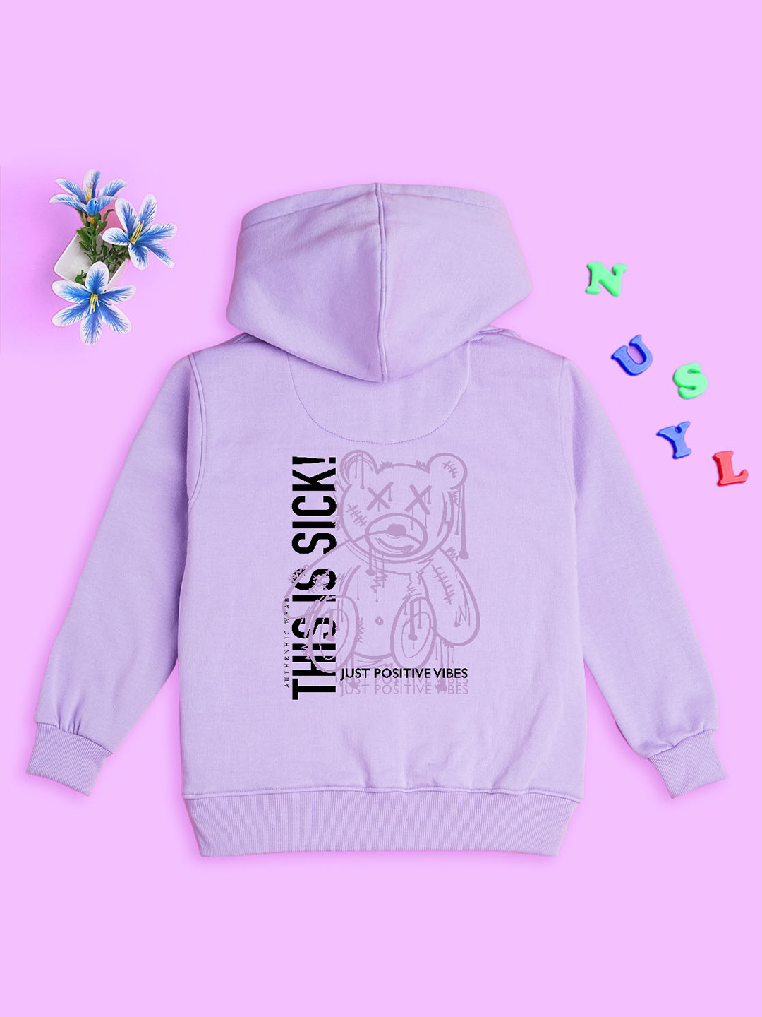 

NUSYL Kids Typographic Printed Hooded Sweatshirt, Purple