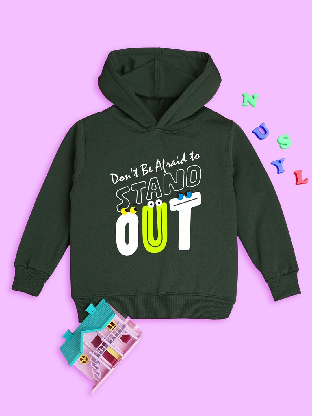 

NUSYL Kids Typographic Printed Hooded Sweatshirt, Green