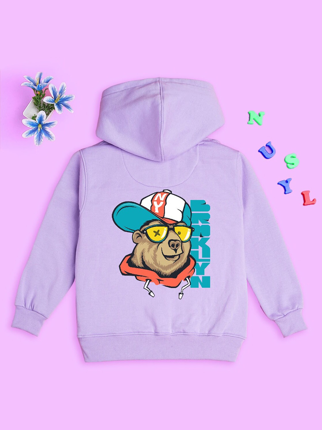 

NUSYL Kids Graphic Printed Hooded Pullover, Purple