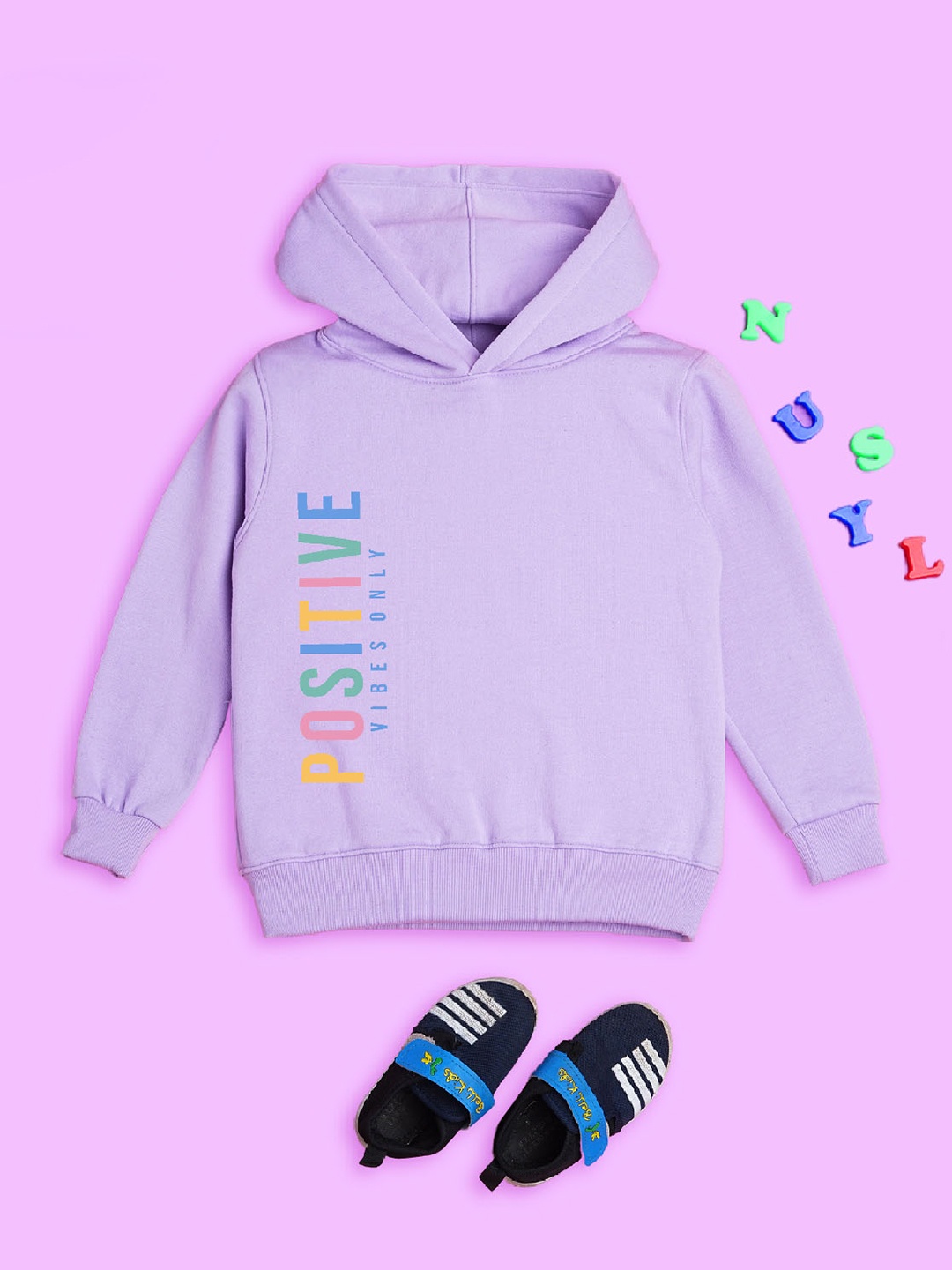 

NUSYL Kids Typography Printed Hooded Pullover, Purple