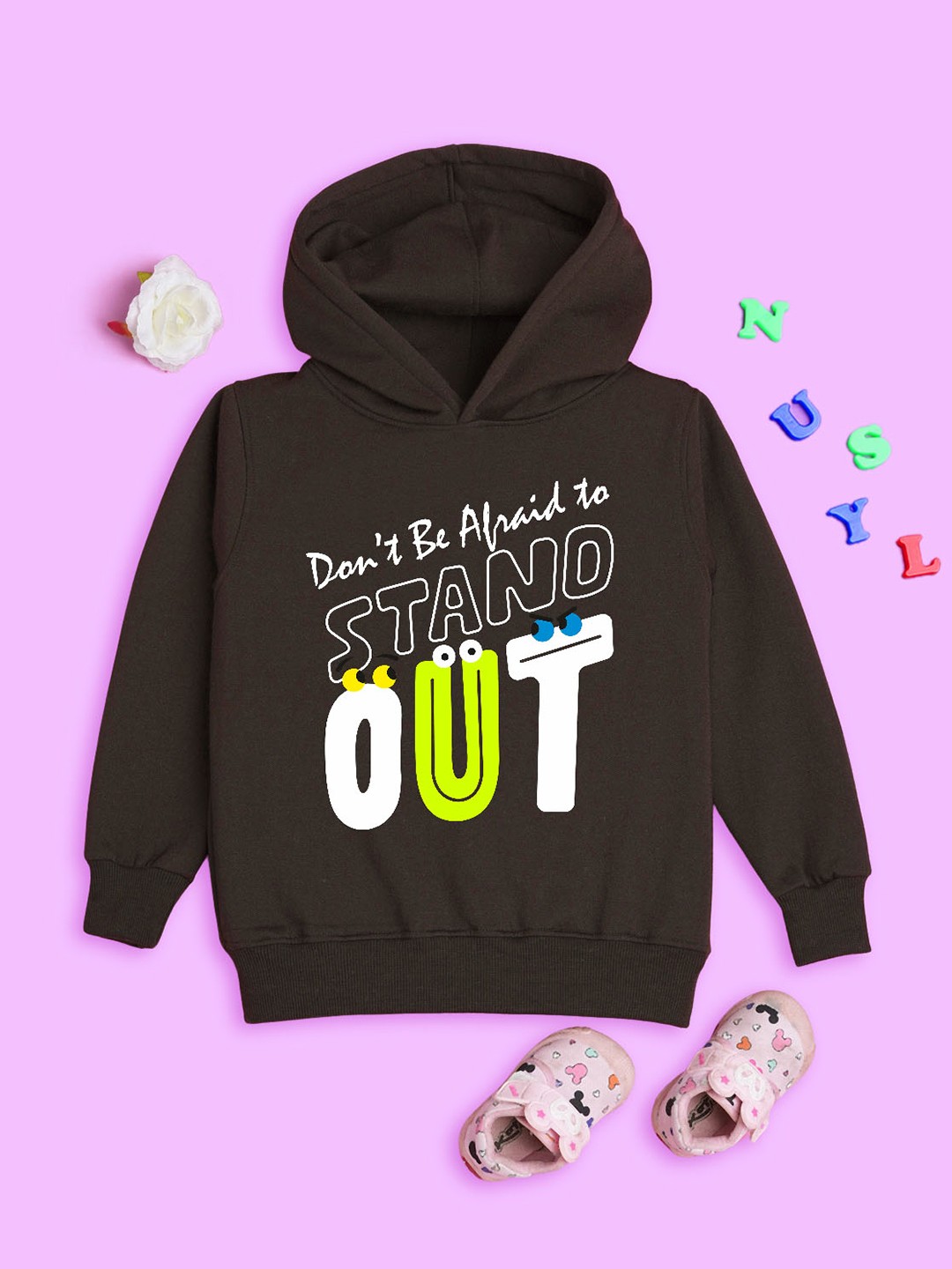 

NUSYL Kids Typography Printed Hooded Pullover, Brown