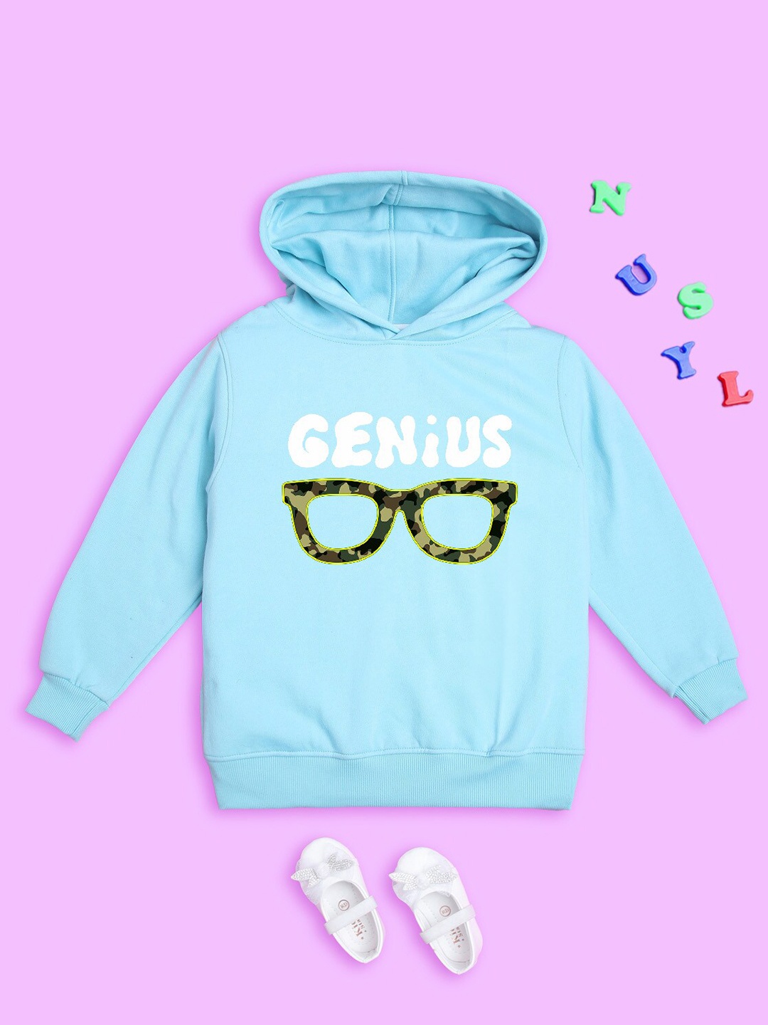 

NUSYL Kids Typography Printed Hooded Pullover, Blue