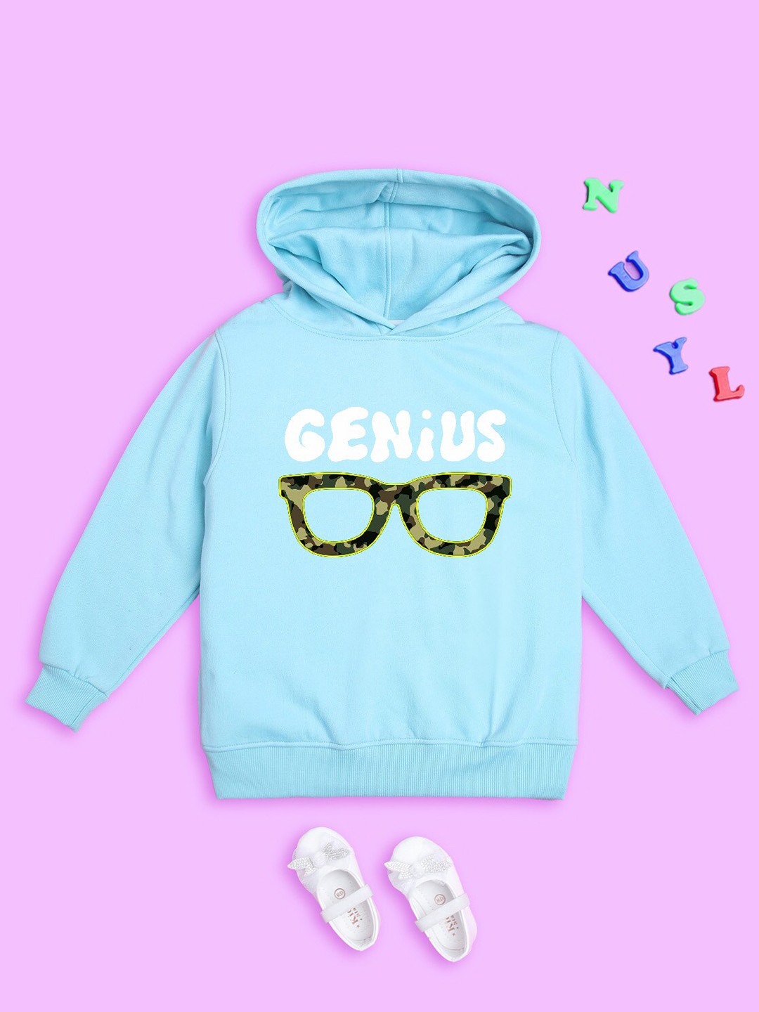 

NUSYL Kids Typography Printed Hooded Pullover, Blue