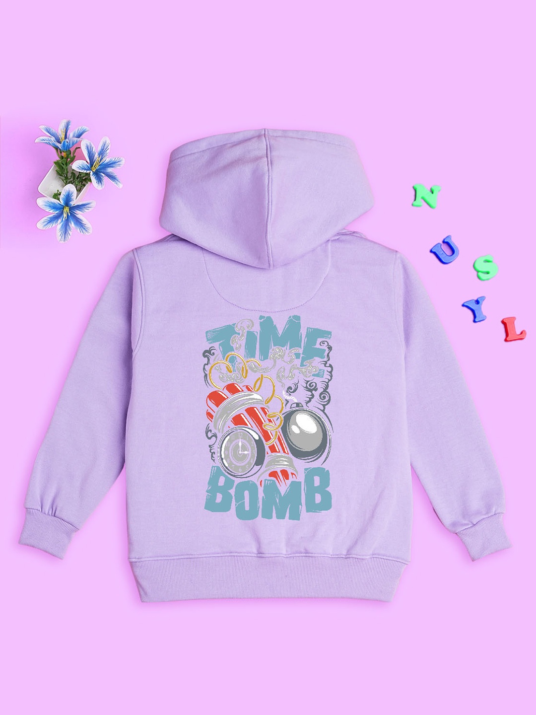 

NUSYL Kids Typography Printed Hooded Pullover, Purple