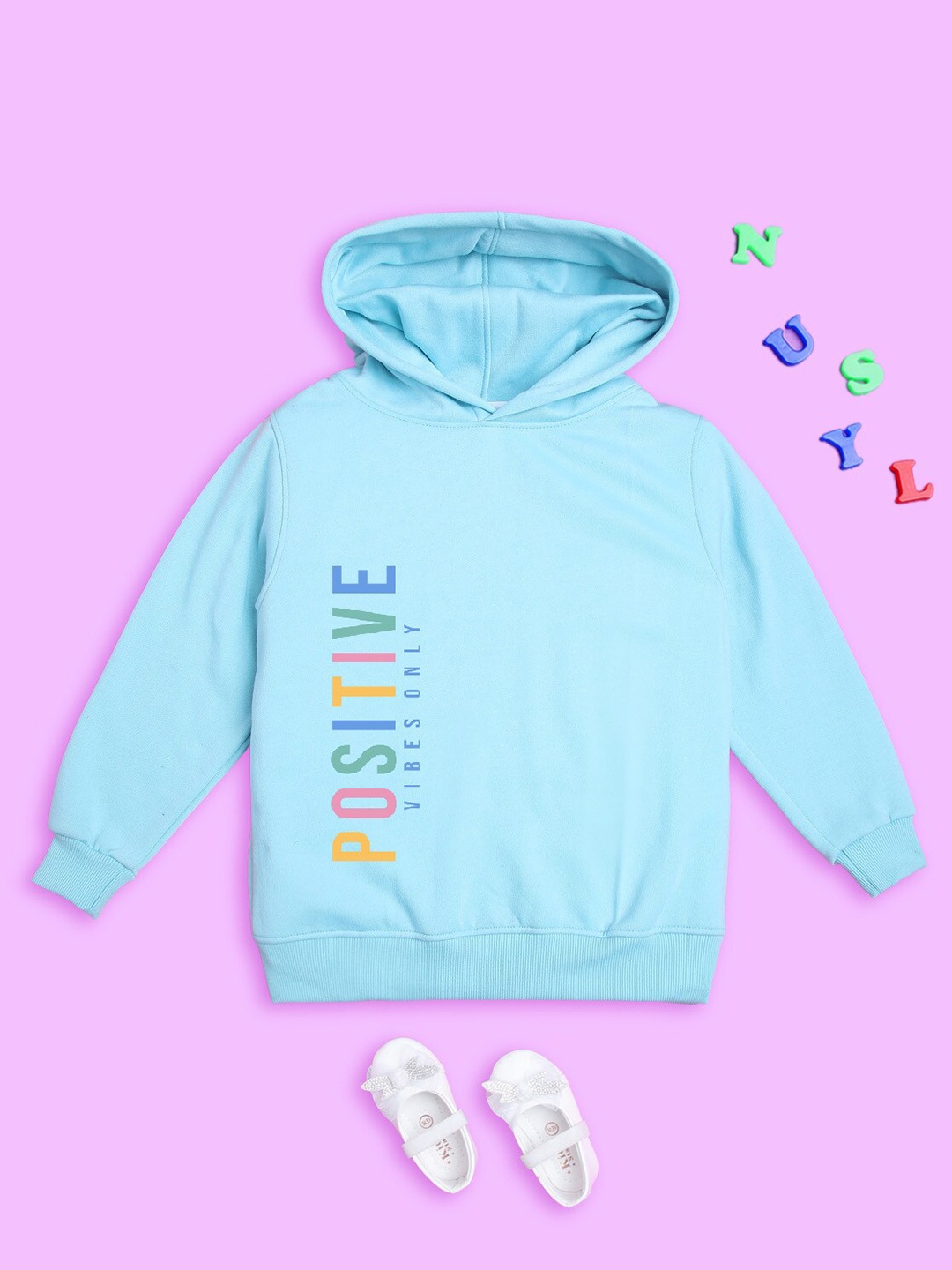 

NUSYL Kids Typography Printed Hooded Pullover, Blue