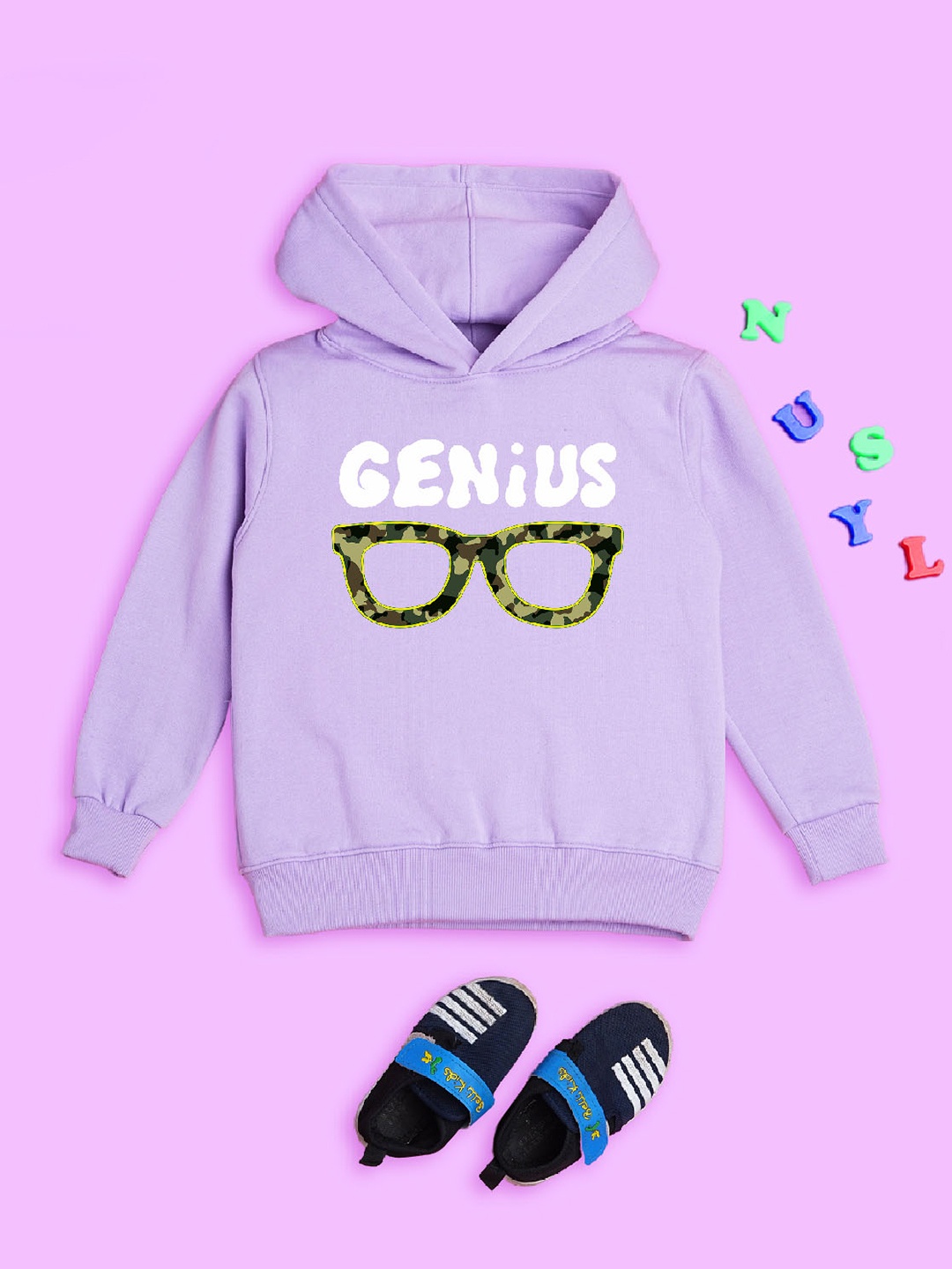 

NUSYL Kids Typography Printed Hooded Fleece Pullover Sweatshirt, Purple