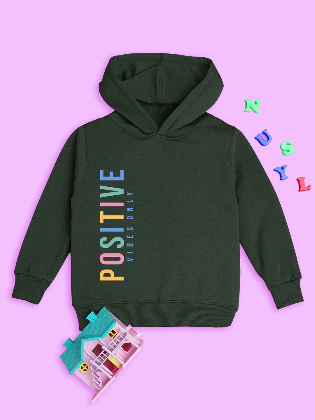 

NUSYL Kids Typography Printed Hooded Fleece Pullover Sweatshirt, Green