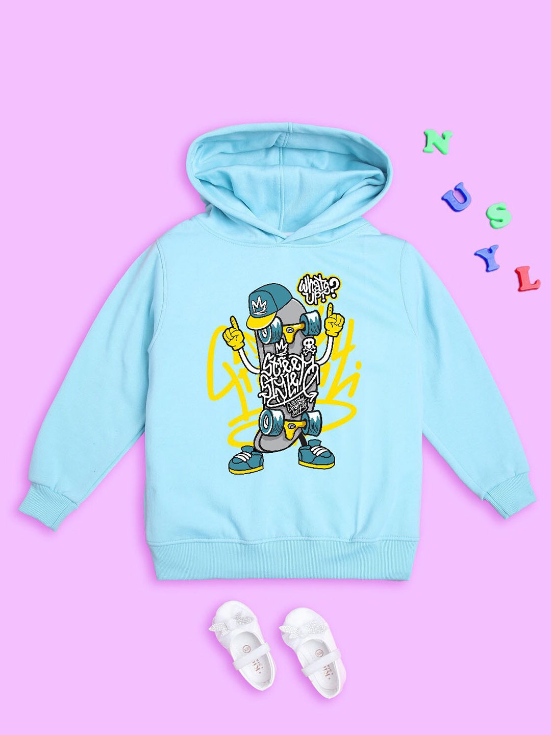 

NUSYL Kids Graphic Printed Hooded Pullover, Blue