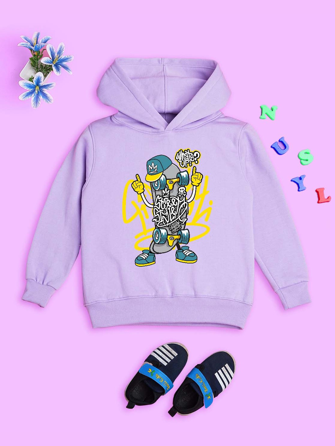 

NUSYL Kids Graphic Printed Hooded Pullover, Purple