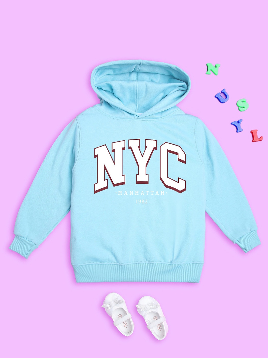 

NUSYL Kids Typography Printed Hooded Sweatshirt, Blue