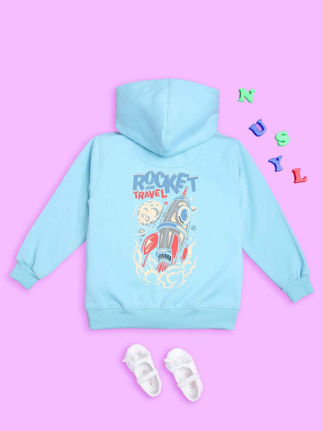 

NUSYL Kids Typography Printed Hooded Neck Fleece Pullover Sweatshirt, Blue