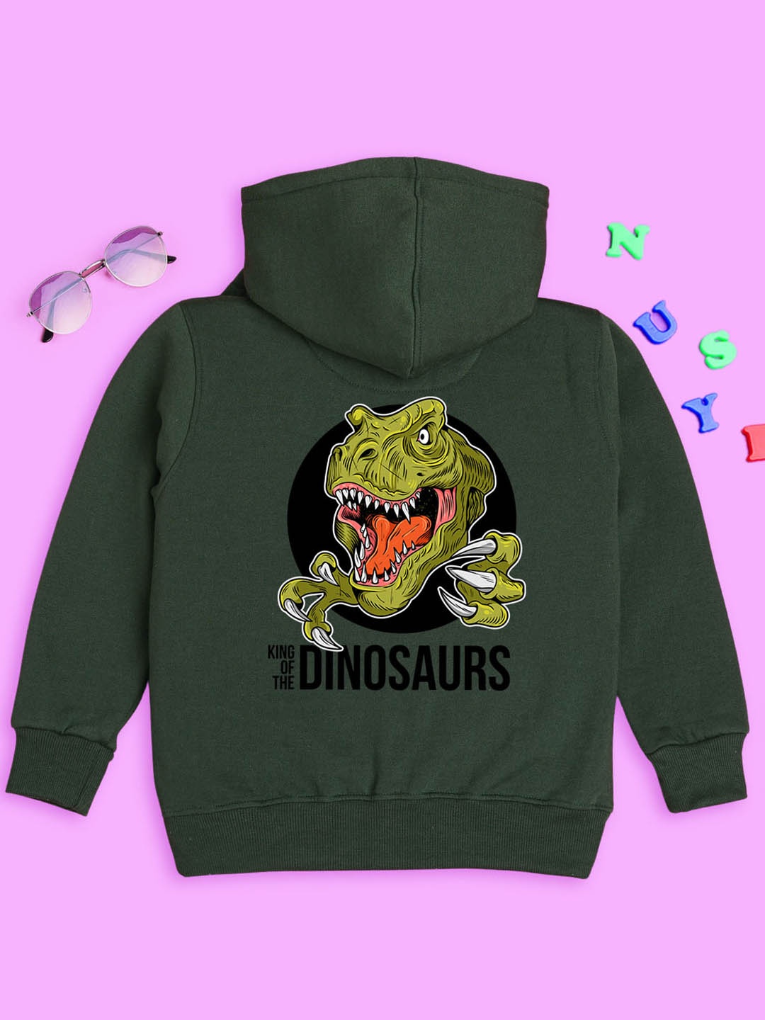 

NUSYL Kids Graphic Printed Hooded Neck Fleece Pullover Sweatshirt, Green